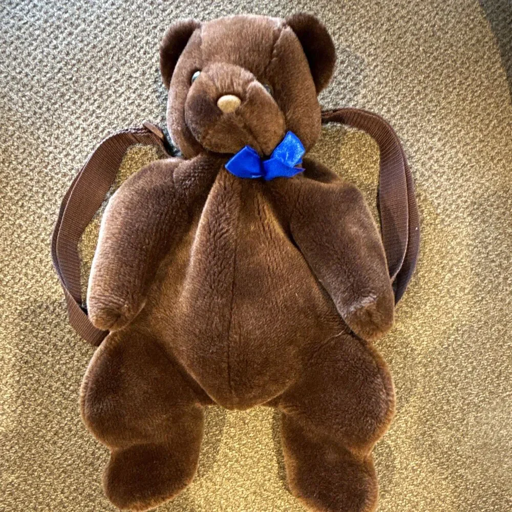 Vintage 90s Dark Brown Teddy Bear Plush Backpack - Rare Y2K Kidcore Kawaii Bag